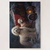 Poodle Sneeuw Slede Kerst Decoratie Legpuzzel (Verticaal)