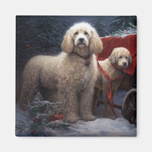 Poodle Sneeuw Slede Kerst Decoratie Magneet (Voorkant)