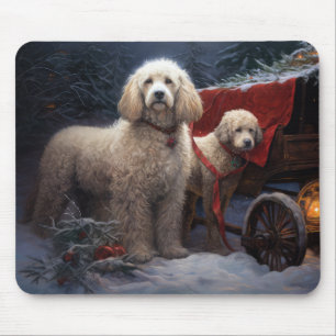 Poodle Sneeuw Slede Kerst Decoratie Muismat