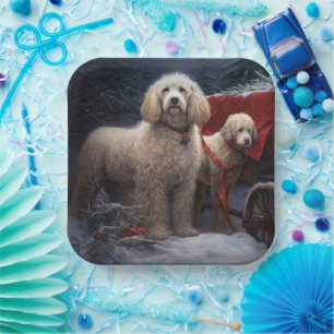 Poodle Sneeuw Slede Kerst Decoratie Papieren Bordje