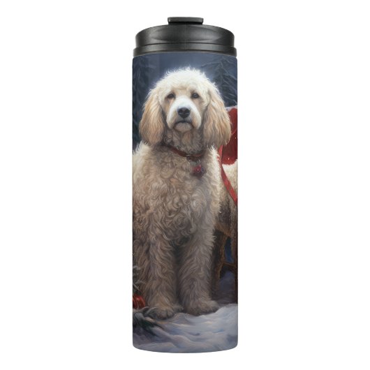 Poodle Sneeuw Slede Kerst Decoratie Thermosbeker (Voorkant)