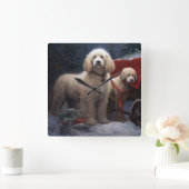 Poodle Sneeuw Slede Kerst Decoratie Vierkante Klok (Huis)