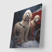 Poodle Sneeuw Slede Kerst Decoratie Vierkante Klok (Hoek)
