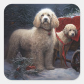 Poodle Sneeuw Slede Kerst Decoratie Vierkante Sticker (Voorkant)