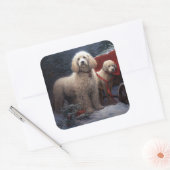 Poodle Sneeuw Slede Kerst Decoratie Vierkante Sticker (Envelop)