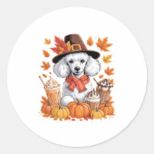 Poodle Thanksgiving Drinks Coffee Fall Leaves Pump Ronde Sticker (Voorkant)