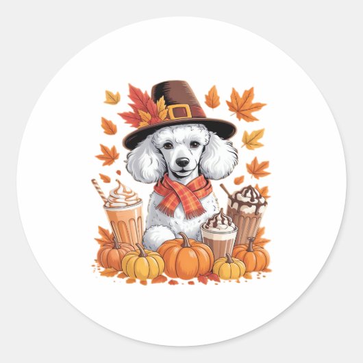 Poodle Thanksgiving Drinks Coffee Fall Leaves Pump Ronde Sticker (Voorkant)
