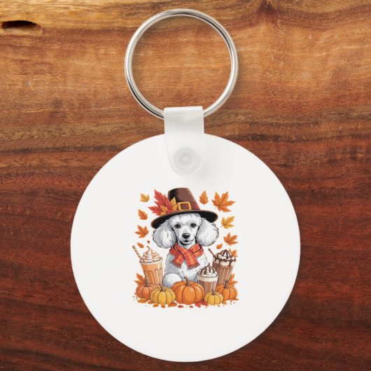 Poodle Thanksgiving Drinks Coffee Fall Leaves Pump Sleutelhanger (Voorkant)