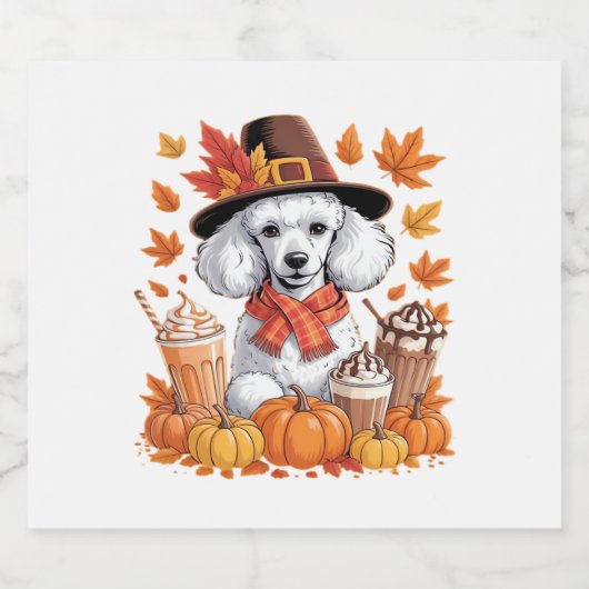 Poodle Thanksgiving Drinks Coffee Fall Leaves Pump Sparkling Wijnetiket (Enkel label)