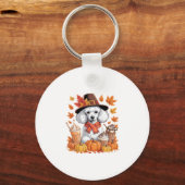 Poodle Thanksgiving Drinkt Koffie Herfst Bladeren Sleutelhanger (Voorkant)