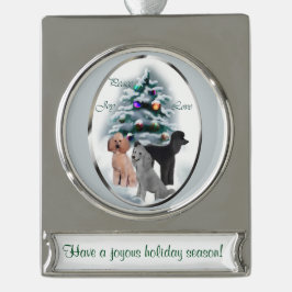 Poodle Trio Persoonlijke Kerstmis Verzilverd Banner Ornament