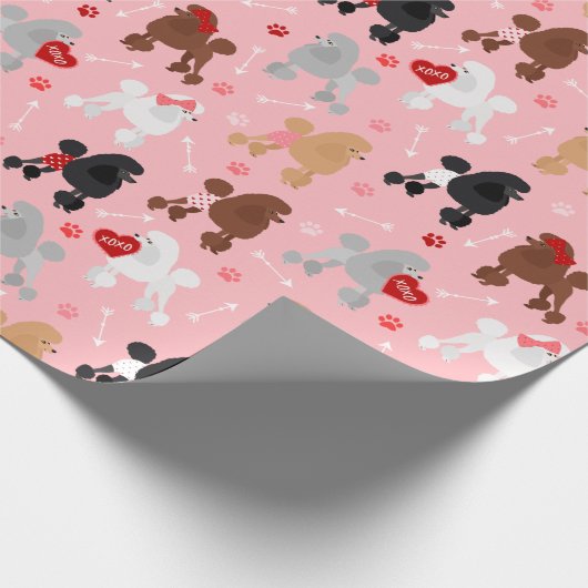 Poodle Valentijn Patroon Cadeaupapier (Hoek)
