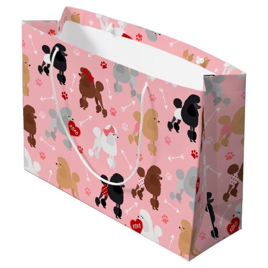 Poodle Valentijn Patroon Groot Cadeauzakje (Achterkant Gekanteld)