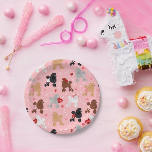 Poodle Valentijn Patroon Papieren Bordje (Feest)