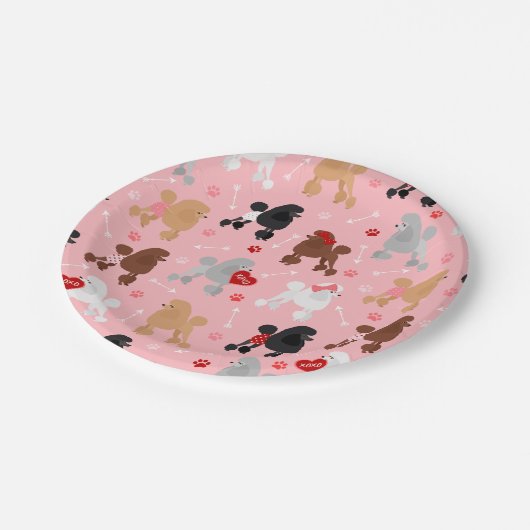 Poodle Valentijn Patroon Papieren Bordje (Gekanteld)