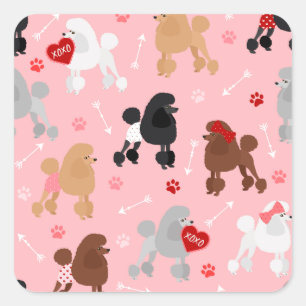 Poodle Valentijn Patroon Vierkante Sticker
