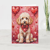 Poodle Valentijnsdag Hond met Harten Rood Kaart (Voorkant)
