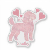 Poodle Valentijnsticker, Pastelroze, Aangepaste na Sticker (Voorkant)