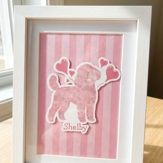 Poodle Valentijnsticker, Pastelroze, Aangepaste na Sticker