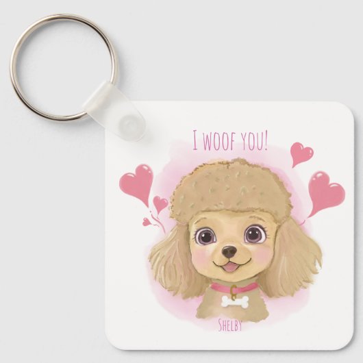 Poodle Valentine Keychain with Custom Name & Photo (Voorkant)