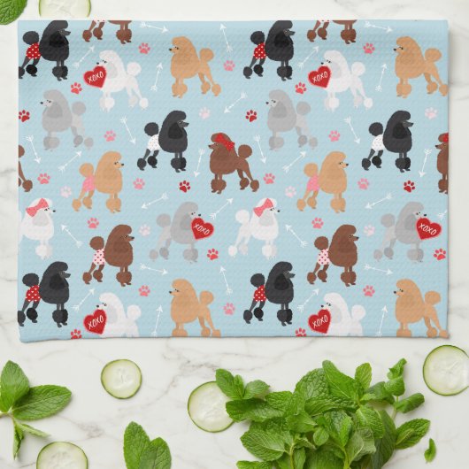 Poodle Valentine Pattern Kitchen Towel Theedoek (Gevouwen)
