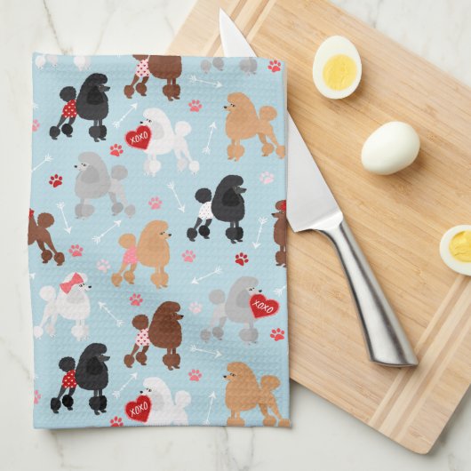 Poodle Valentine Pattern Kitchen Towel Theedoek (Quarter Fold)