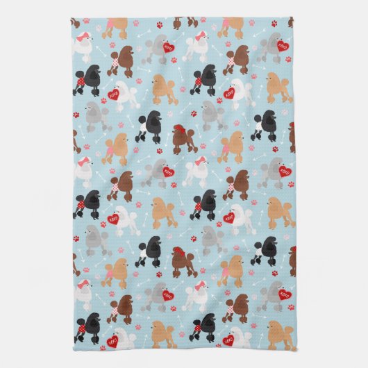 Poodle Valentine Pattern Kitchen Towel Theedoek (Verticaal)