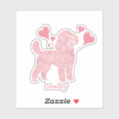 Poodle Valentine Sticker, Pastel Pink, Custom Name Sticker (Vel)