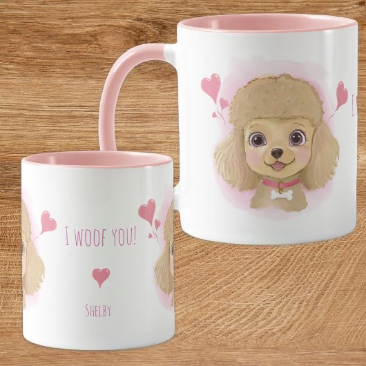 Poodle Valentine Watercolor Mug with Custom Name Mok
