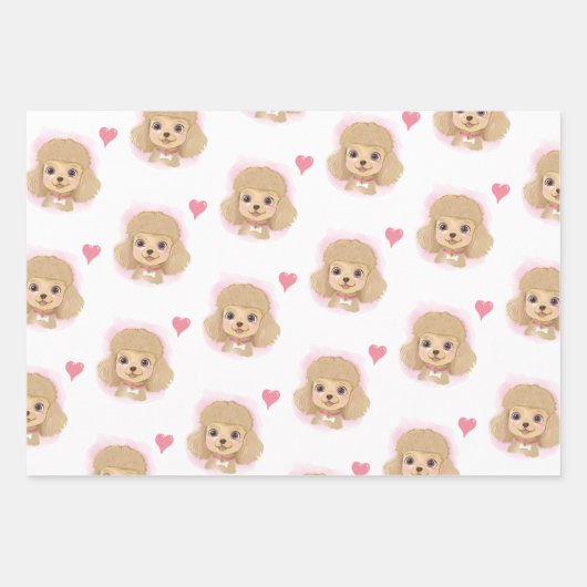 Poodle Valentine Wrapping Paper with Hearts (Voorkant)