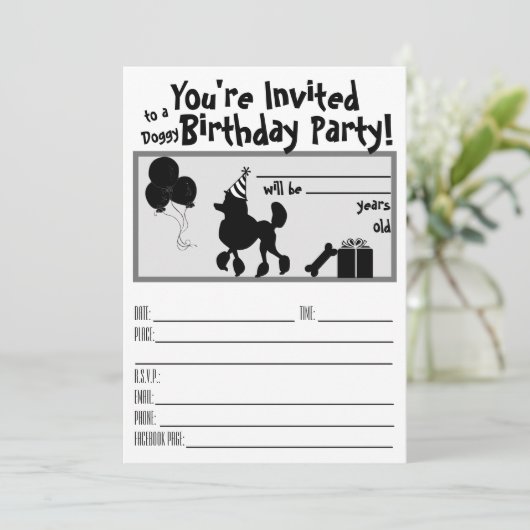 Poodle verjaardagsuitnodiging kaart (Staand voorkant)