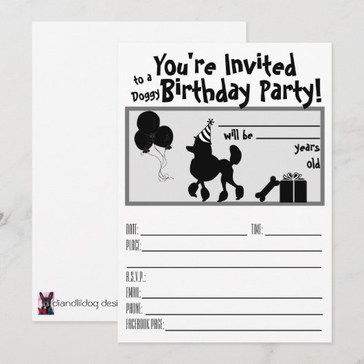 Poodle verjaardagsuitnodiging kaart (Voorkant / Achterkant)