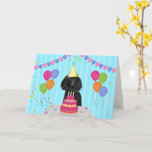 Poodle Verjaardagsvakantie Kaart (Gele Bloem)