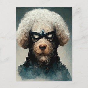 Poodle verkleed als superheldhond briefkaart