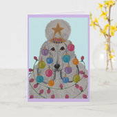 Poodle Versierd voor Kerstmis Kaart (Gele Bloem)