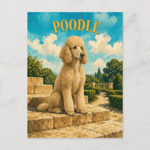 Poodle, Vintage Waterverf Honden Kunst Briefkaart