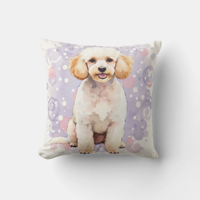 Poodle Watercolor Stippen Spiraal Kunst Kussen (Voorkant)
