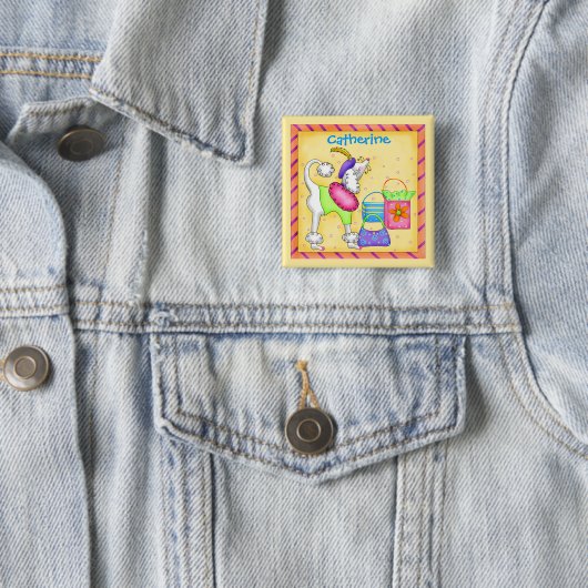Poodle Whimsy Dog Art Yellow Name Badge Vierkante Button 5,1 Cm (In situ)