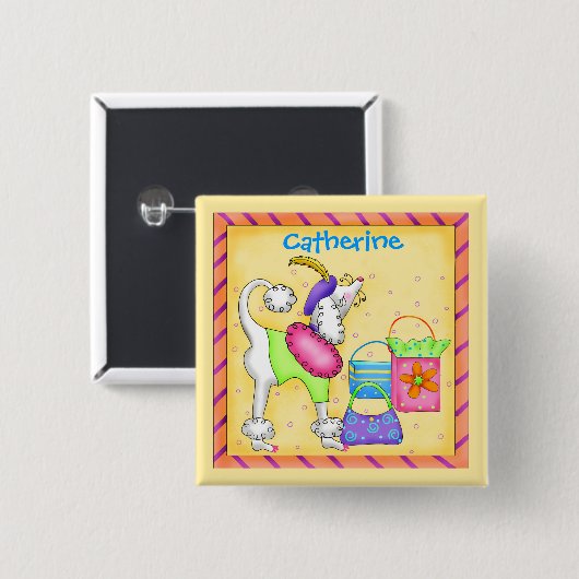 Poodle Whimsy Dog Art Yellow Name Badge Vierkante Button 5,1 Cm (Voorkant /achterkant)