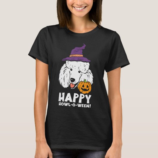 Poodle Witch Happy Howl O Ween Halloween Dog Manne T-shirt (Voorkant)
