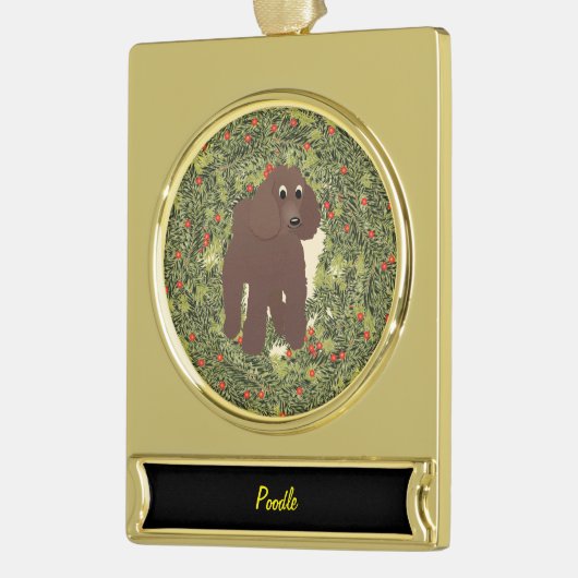 Poodle Wreath Verguld Banner Ornament (Links)