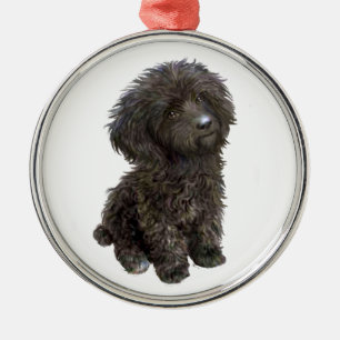 Poodle - zwarte speelgoed pup metalen ornament