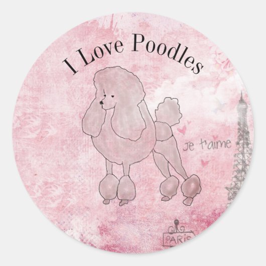 Poodles Ik Hou Van Roze Ronde Sticker (Voorkant)