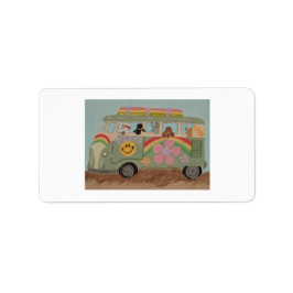 Poodles in hippiebusje etiket