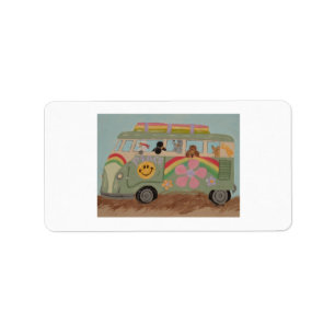 Poodles in hippiebusje etiket