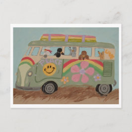 Poodles in Hippiebusje Feestdagenkaart