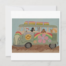Poodles in Hippiebusje Feestdagenkaart