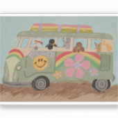 Poodles in hippiebusje sticker (Voorkant)