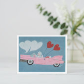Poodles in Roze Cabriolet Briefkaart (Staand voorkant)