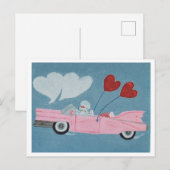 Poodles in Roze Cabriolet Briefkaart (Voorkant / Achterkant)